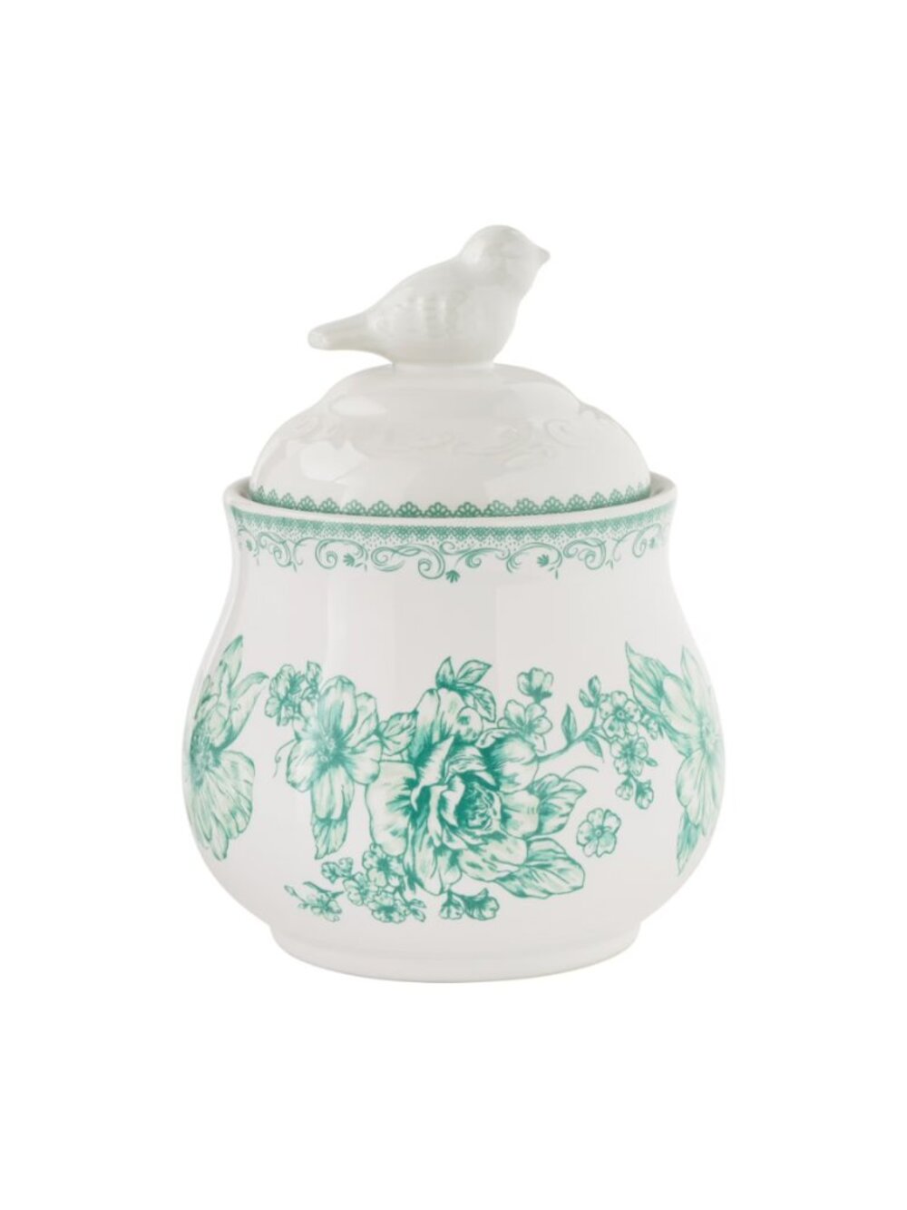 The Pioneer Woman Home Green Ceramic Kitchen Floral Sugar Bowl with Bird Lid